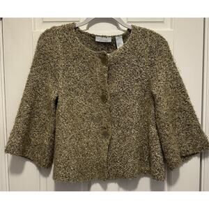 JH Collectibles Petite Boucle Cardigan Jacket Light Brown Floral Button Sweater